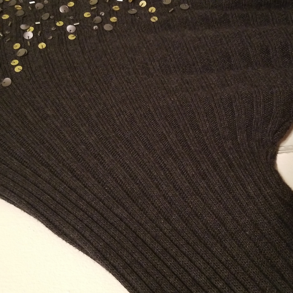 Elegant BLACK RIVET Knitted Dark Grey Dress Long Sleeves w Sequins Women Size S - Picture 9 of 16